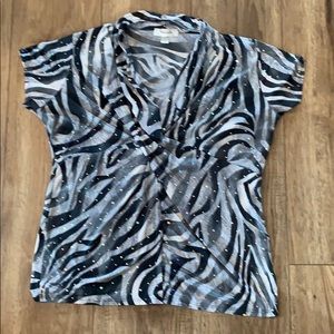 Dress Barn zebra sequined short sleeve top, size L